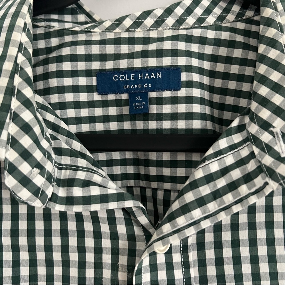 Cole Haan Green and White Checkered Button Down Shirt - Picture 3 of 3